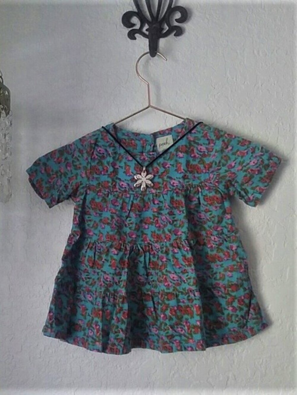 Peek Little Peanut SZ 12-18M Pinwale Corduroy Floral Ruffled Short Sleeve Dress